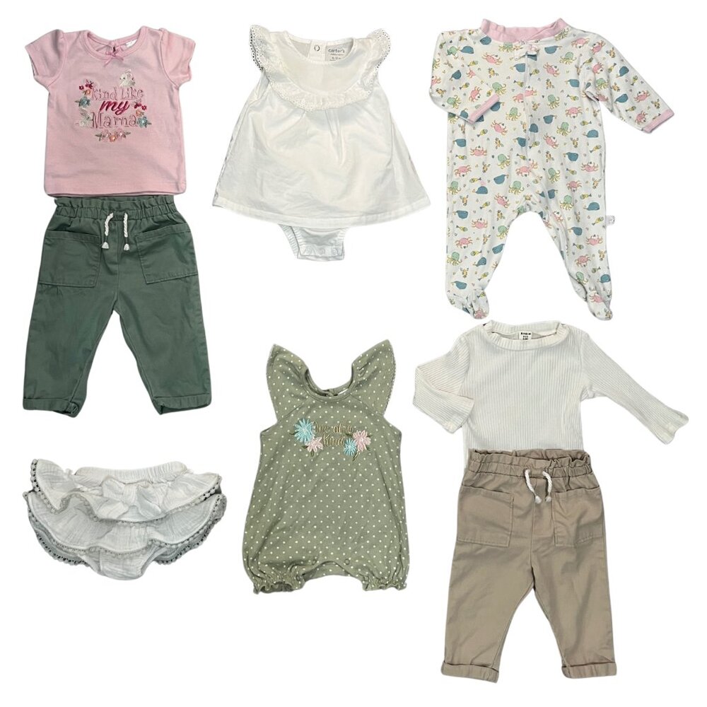 Carter's + More Baby Girl Clothes Lot 3-6M 8 pc Bundle Romper Bodysuit Pants